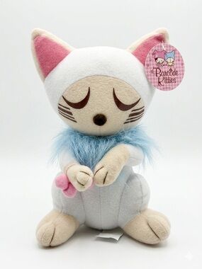 2008 Barcode Kitties White Cat Plush Seikodo Corp NWT Blue Fur Collar Rare 9”